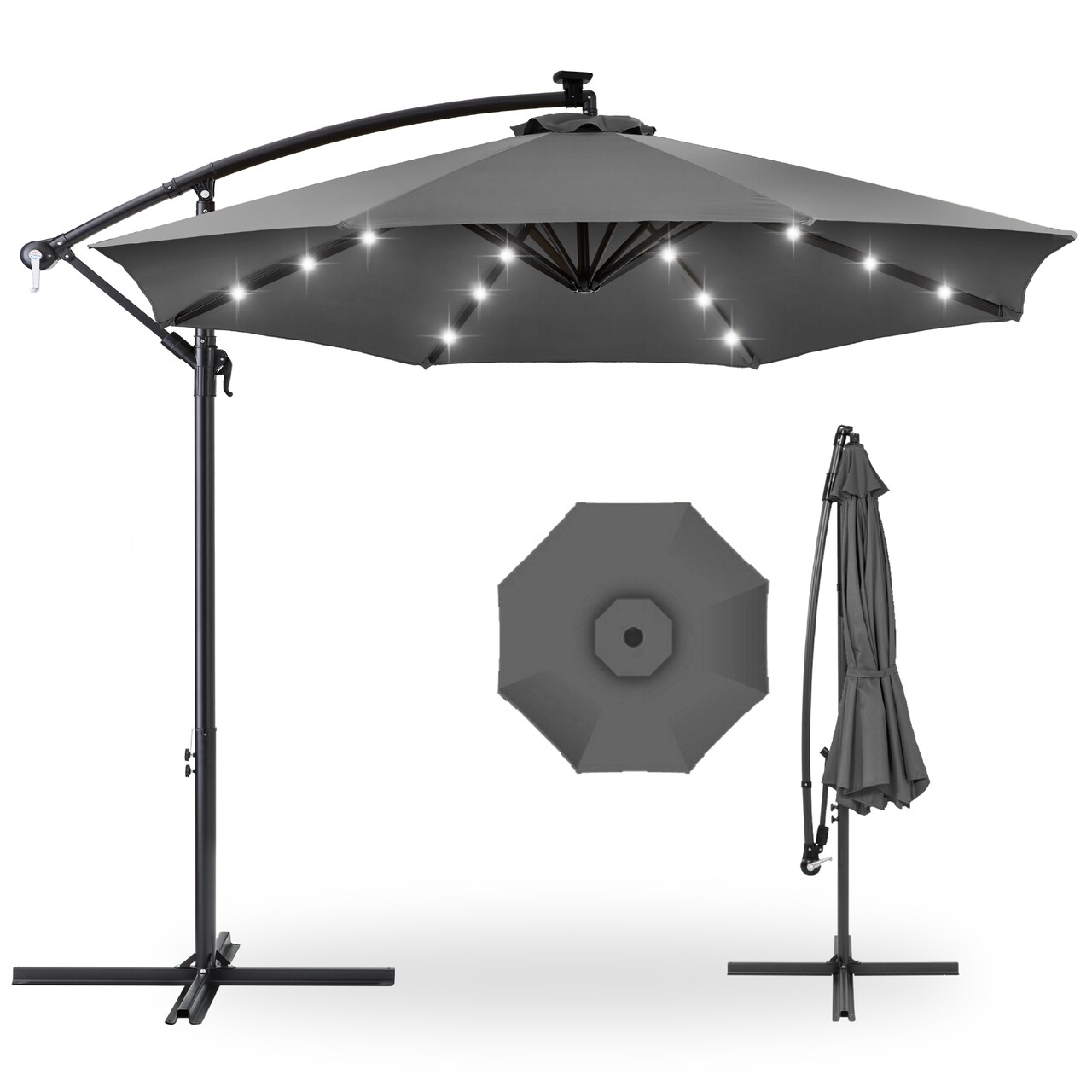 Best Choice Products 10ft Solar LED Offset Hanging Outdoor Market Patio Umbrella w/ Adjustable Tilt